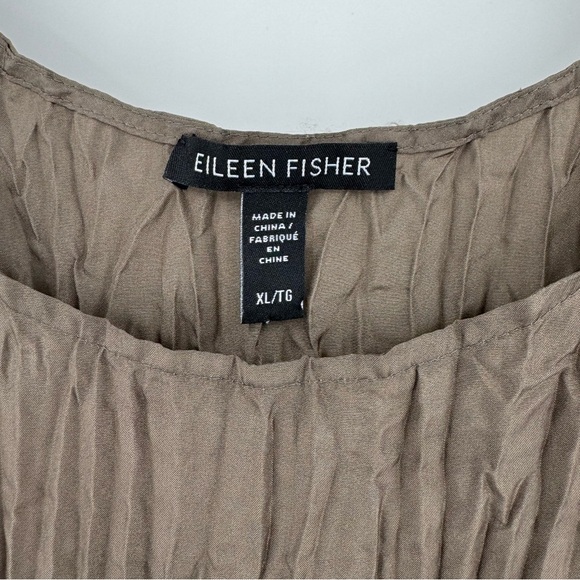 Eileen Fisher Crushed Silk Tiered Midi Dress Brown Size XL Sleeveless - Picture 10 of 14